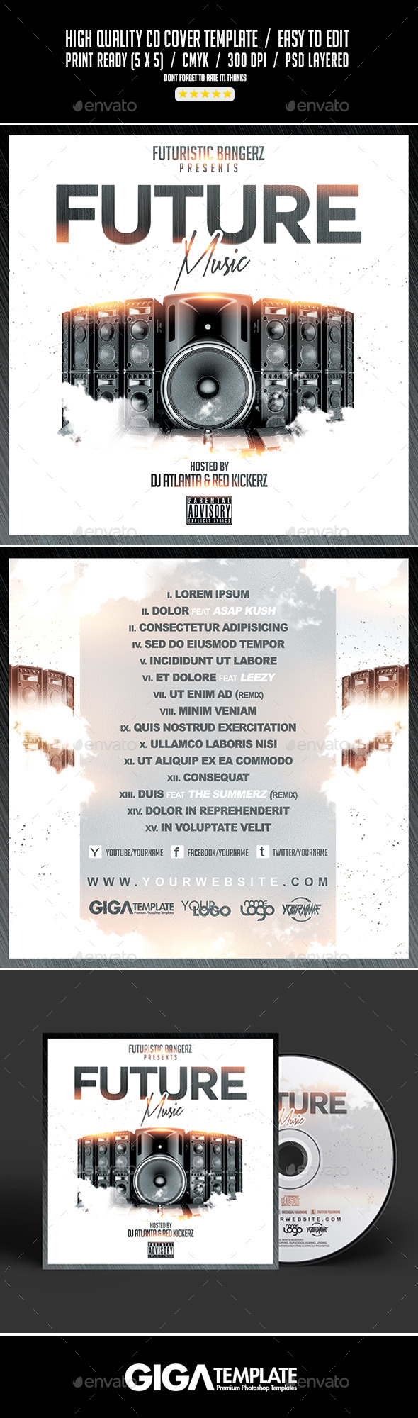 Future Music Sound System | Mixtape CD PSD Cover Template - CD & DVD Artwork Print Templates