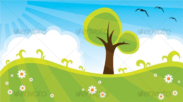 Green Land Cartoon View / Scene - Seasons Nature