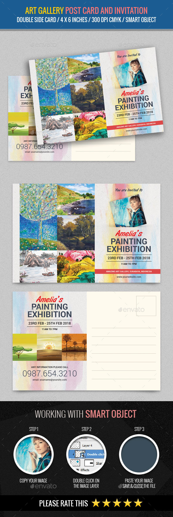 Art Gallery and Painting Exhibition Post Card Temp - Cards & Invites Print Templates