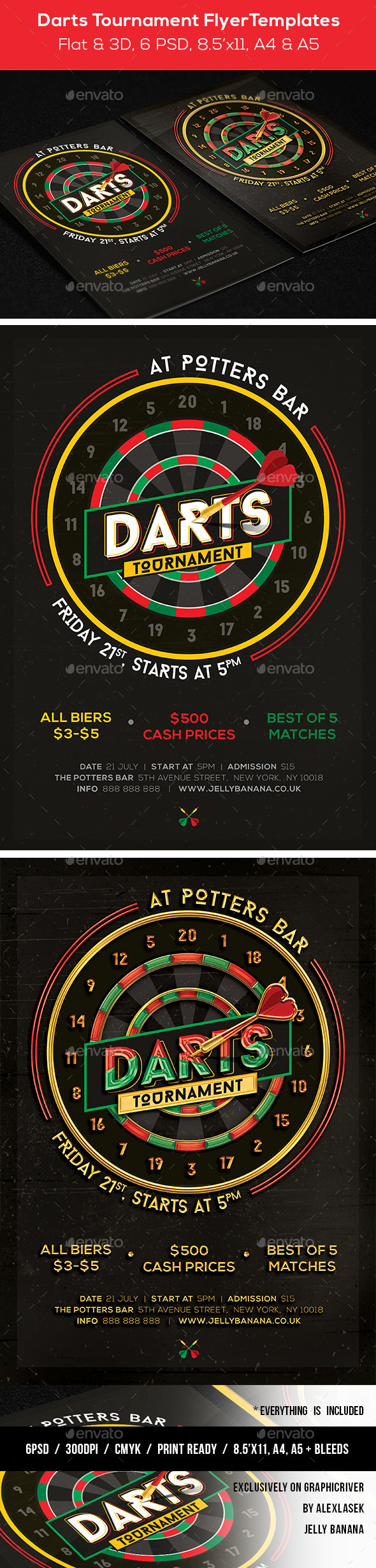 Darts Mag. Ad, Poster or Flyer – Flat & 3D - Sports Events