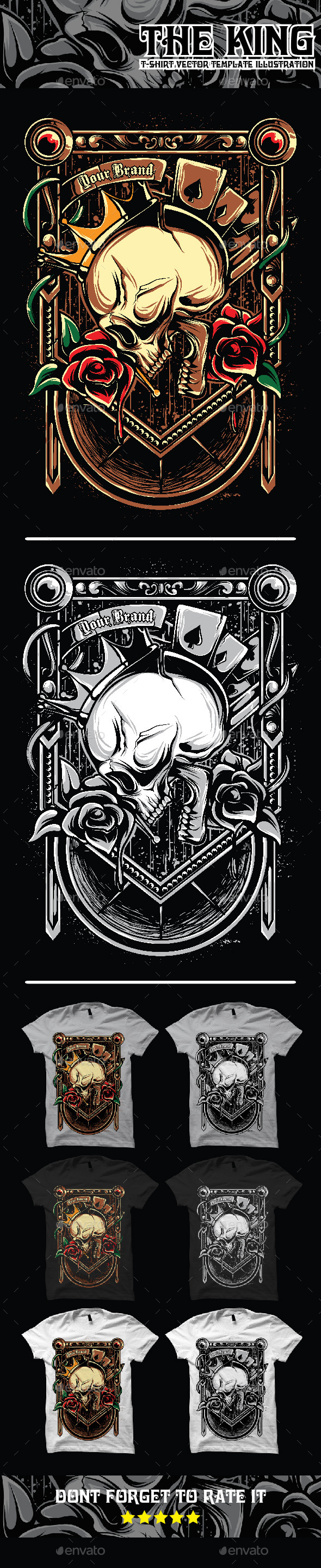 The King Skull Art Illustration Tshirt Template - Designs T-Shirts