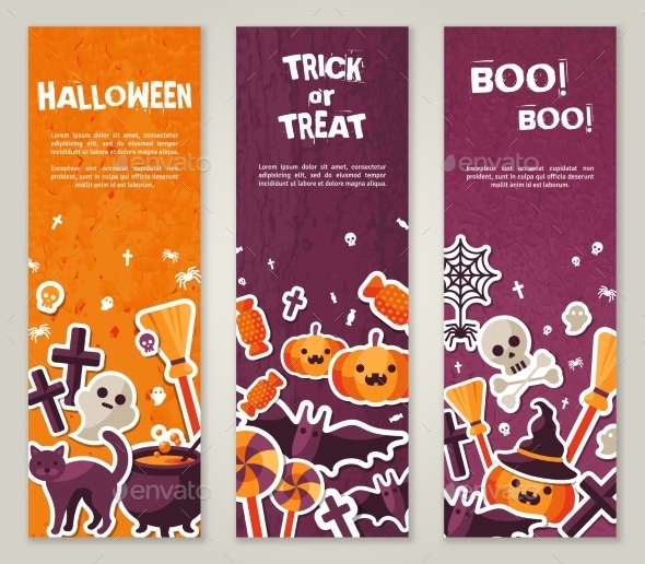 Vertical Banners Set with Halloween Symbols - Halloween Seasons/Holidays