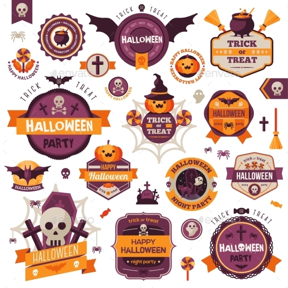 Set of Vintage Happy Halloween Badges and Labels - Halloween Seasons/Holidays