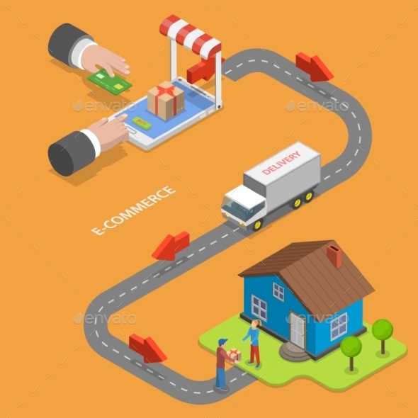 E-Commerce Flat Isometric Concept - Retail Commercial / Shopping