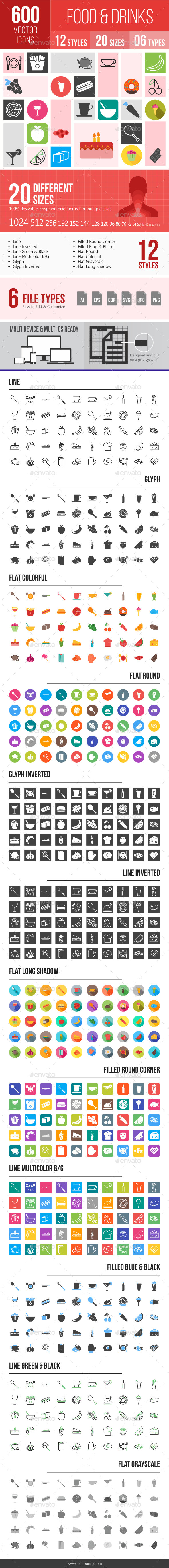 600 Food & Drinks Icons - Icons