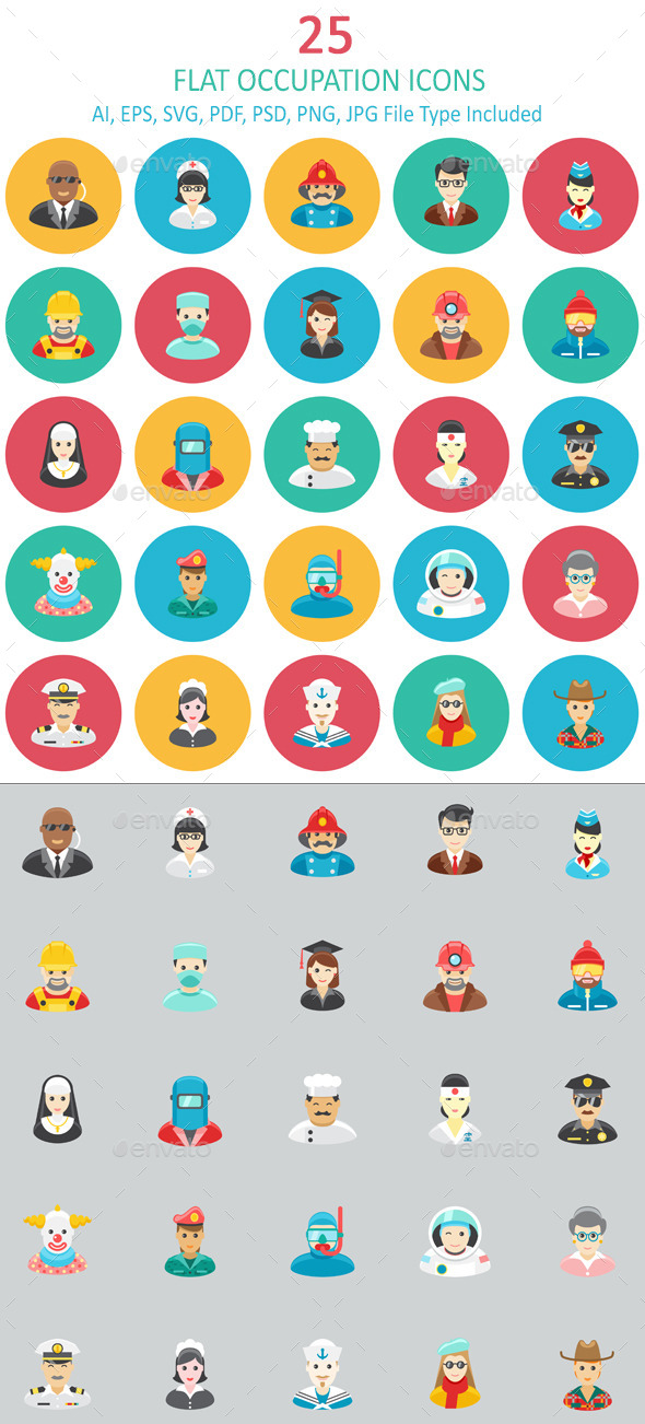 Flat Occupation Icons - People Characters
