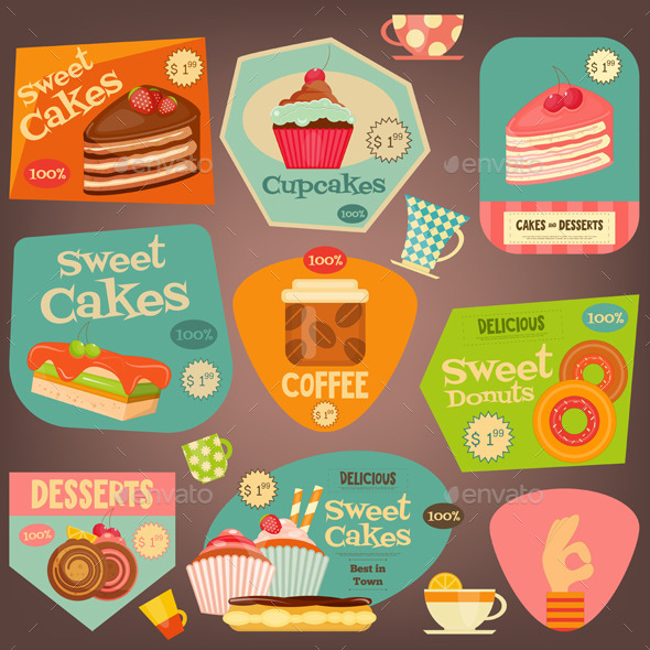 Set of Cakes Stickers - Food Objects