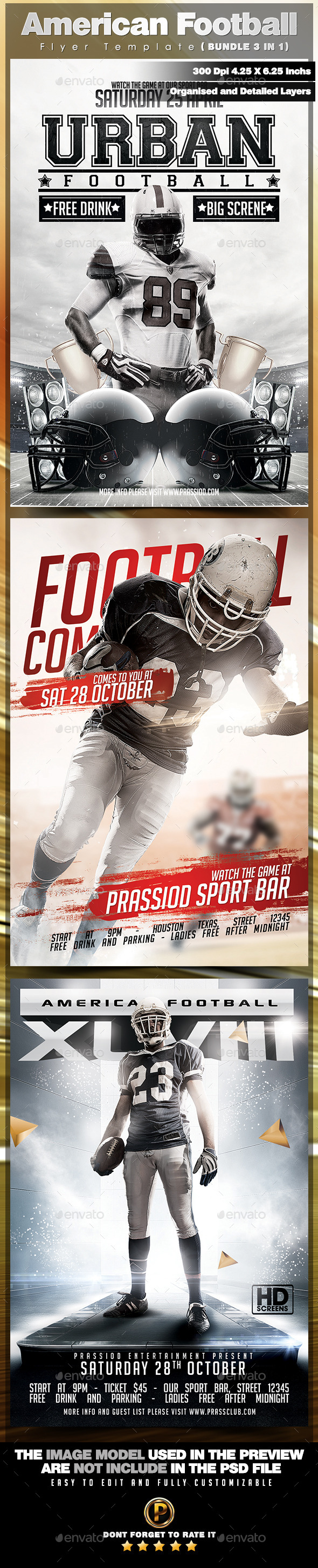 American Football Flyer Template - Bundle 3 in 1 - Sports Events