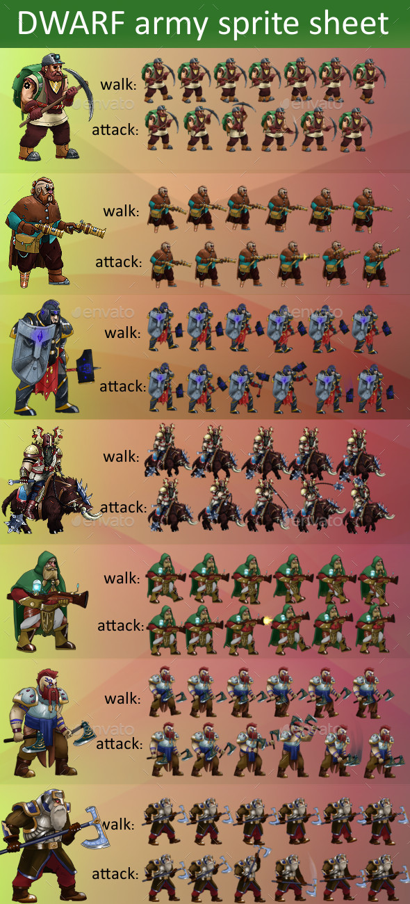 Dwarf Army game sprite sheet - Sprites Game Assets