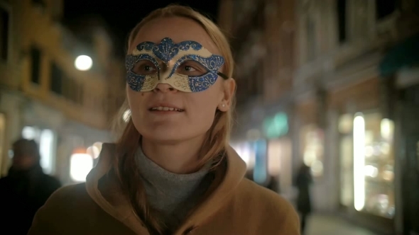 Woman In Carnival Mask Walking In Venice Italy Woman In Carnival Mask Walking In Venice Italy