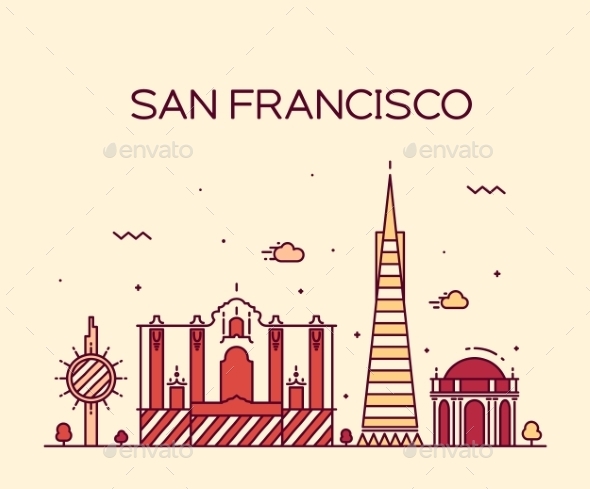San Francisco City Trendy Vector Line Art Style