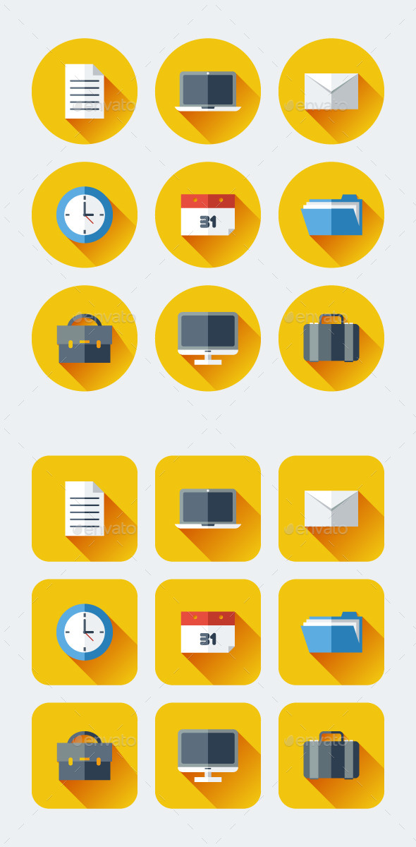 Business or Work Flat Long Shadow Icons - Business Icons