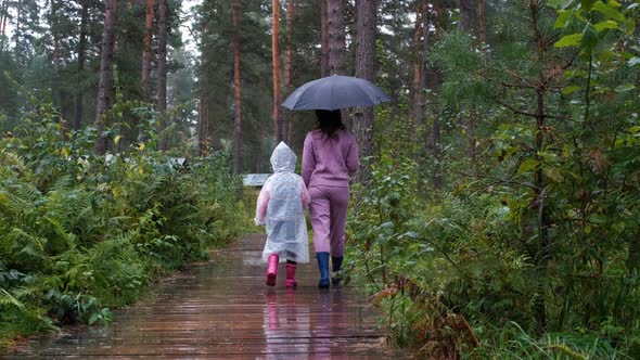 Little Girl with Mom Enjoying Walking in the Rain alt