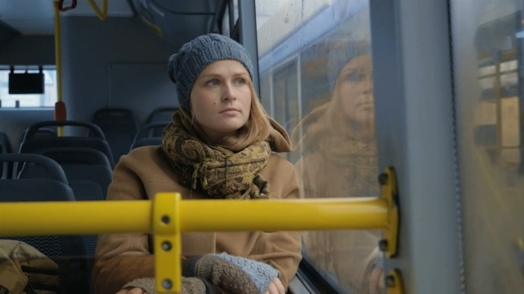 Woman Passenger Looking Out Bus Window, Stock Footage | VideoHive