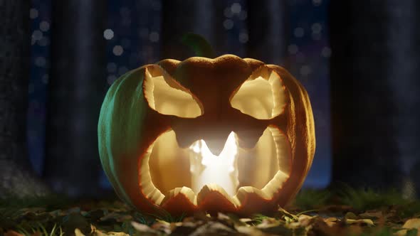 Shiny Halloween Jack-o-Lantern Pumpkin At Darken Forest