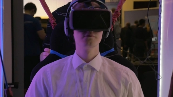 Man Trying Virtual Reality Attraction Man Trying Virtual Reality Attraction
