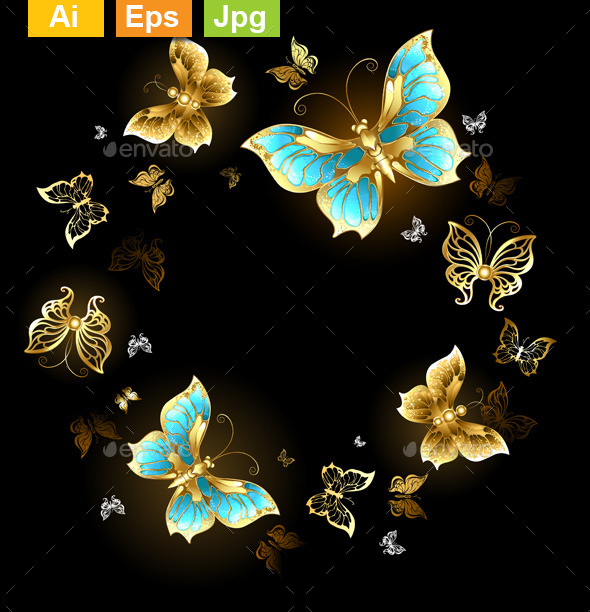 Round of Golden Butterflies - Borders Decorative