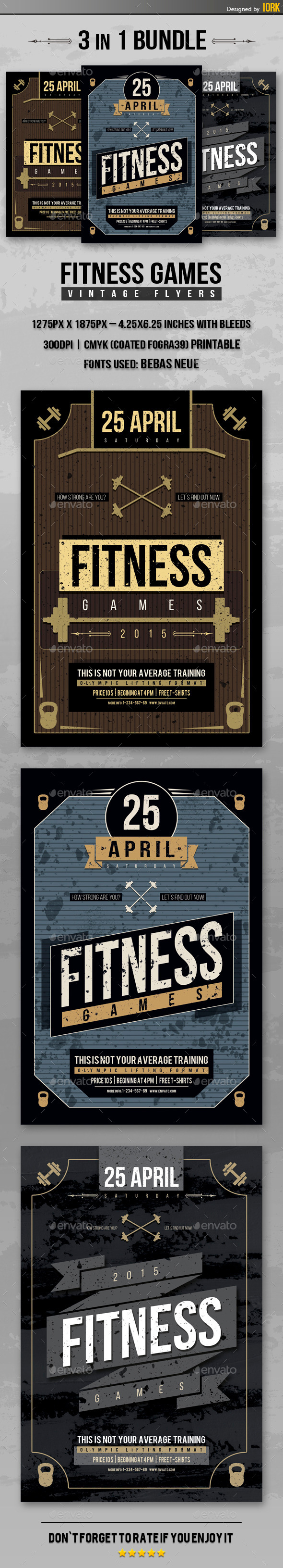 Vintage Fitness Flyers Bundle - Flyers Print Templates