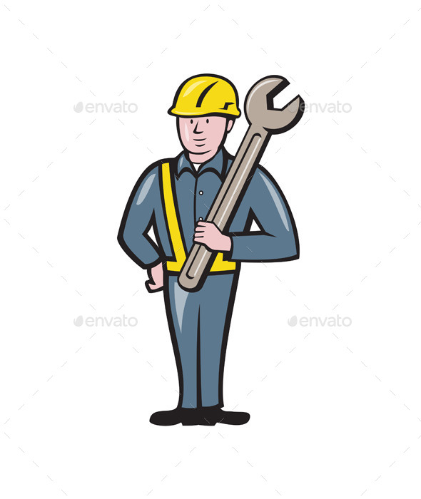Construction Worker Spanner Isolated Cartoon - People Characters