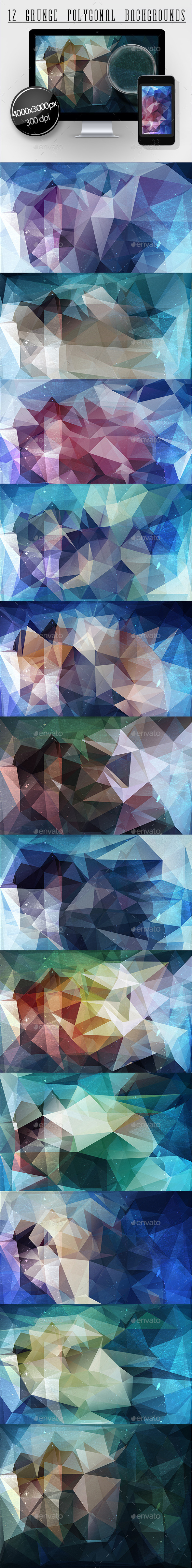 12 Grunge Polygonal Backgrounds 12 Grunge Polygonal Backgrounds