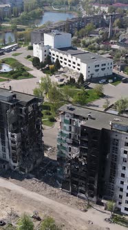 Vertical Video of a Destroyed Building in Borodyanka Ukraine alt