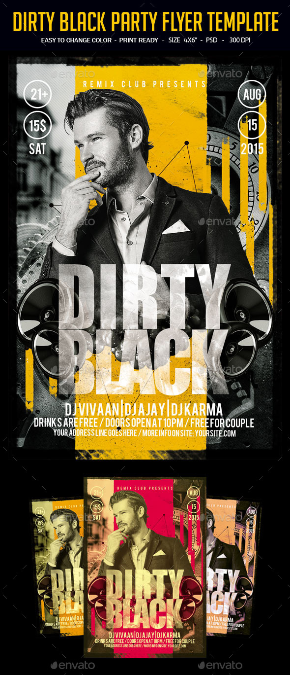 Dirty Black Party Flyer Template - Clubs & Parties Events