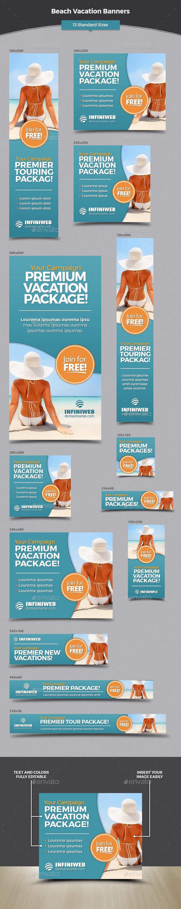 Beach Vacation Banners - Banners & Ads Web Elements
