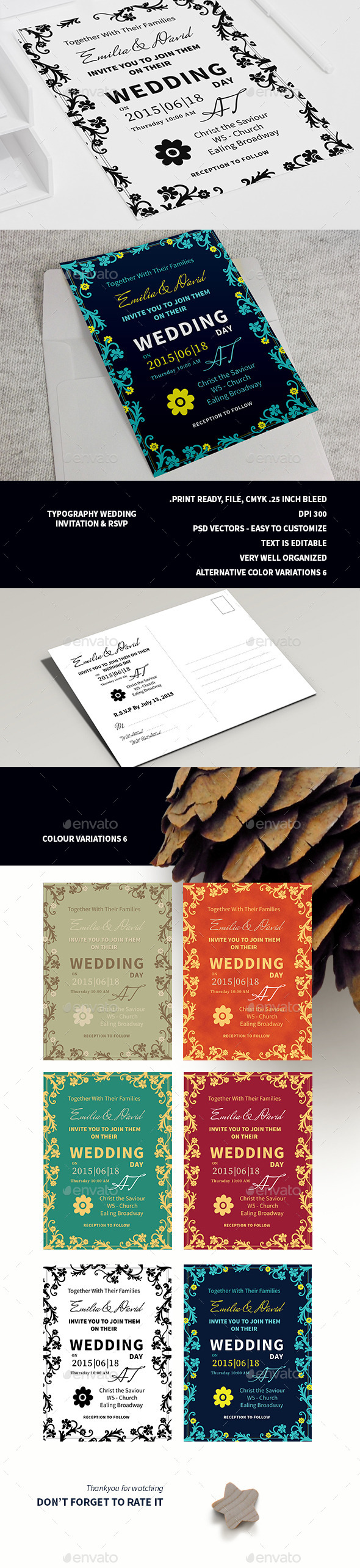 Typography Wedding Invitation & RSVP - Weddings Cards & Invites