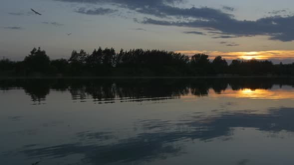 Sunset on The River, Silhouettes of Trees And Sky alt