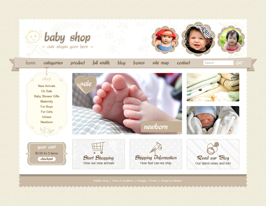 Cute Sweet 3 Color HTML PHP Shopping Cart by BakerWebDev