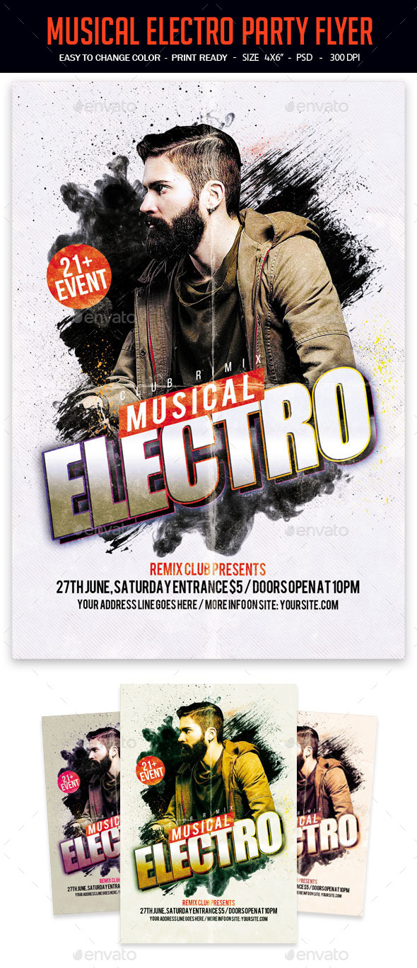 Musical Electro Party Flyer - Clubs & Parties Events