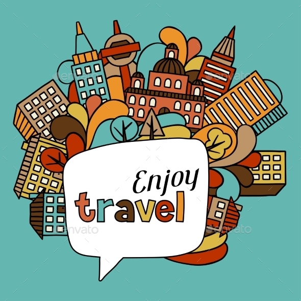 Town Background Design With Hand Drawn Houses - Travel Conceptual