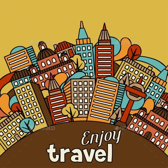 Town Background Design With Hand Drawn Houses - Travel Conceptual