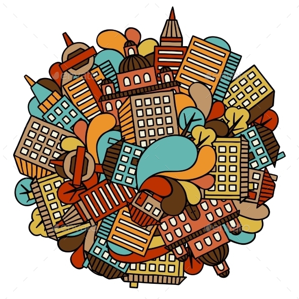 Town Background Design With Hand Drawn Houses - Travel Conceptual