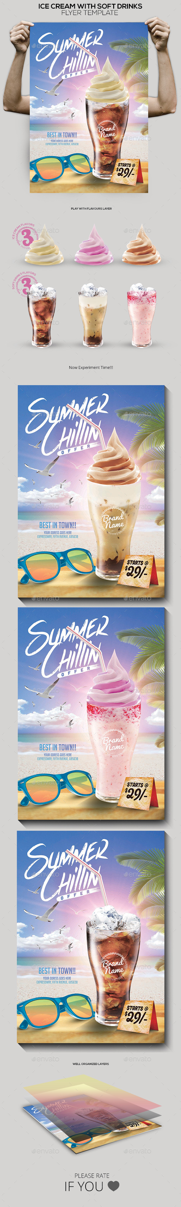 Ice Cream with Soft Drink Offer Poster - Restaurant Flyers