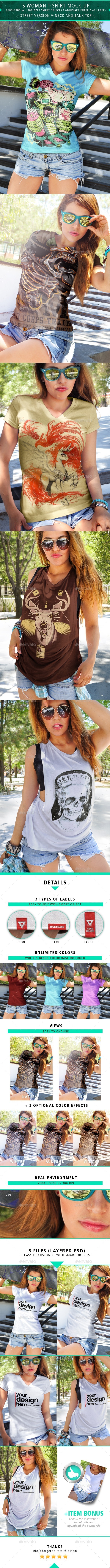 5 Woman T-shirt Mock-up Street Version - T-shirts Apparel