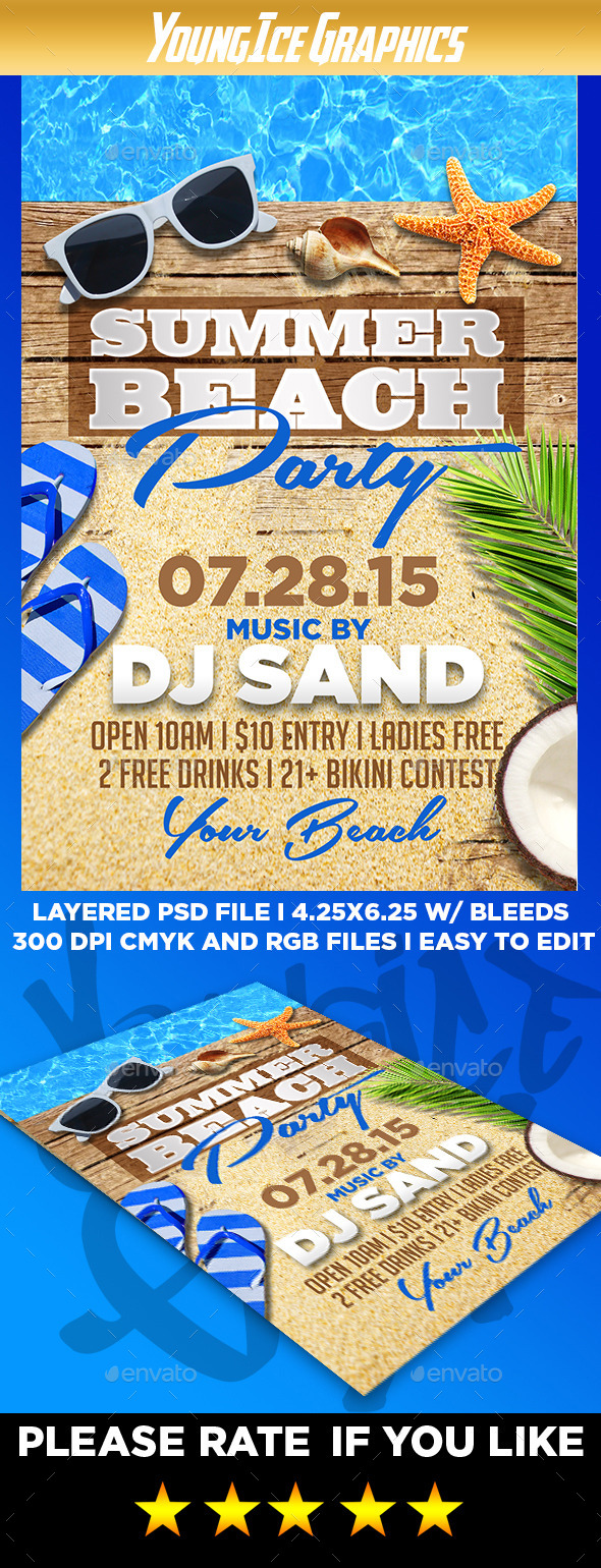 Beach Party Flyer Template - Clubs & Parties Events