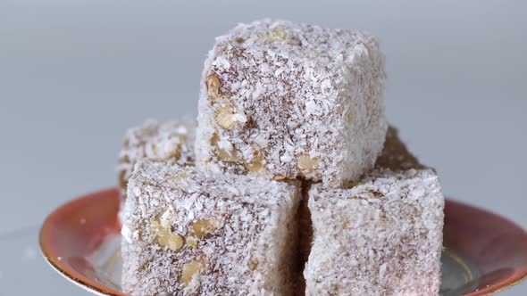 Turkish Delights Covered With Coconut Particles 