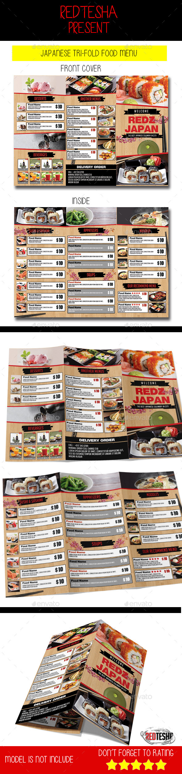 JAPANESE TRI-FOLD FOOD MENU - Food Menus Print Templates