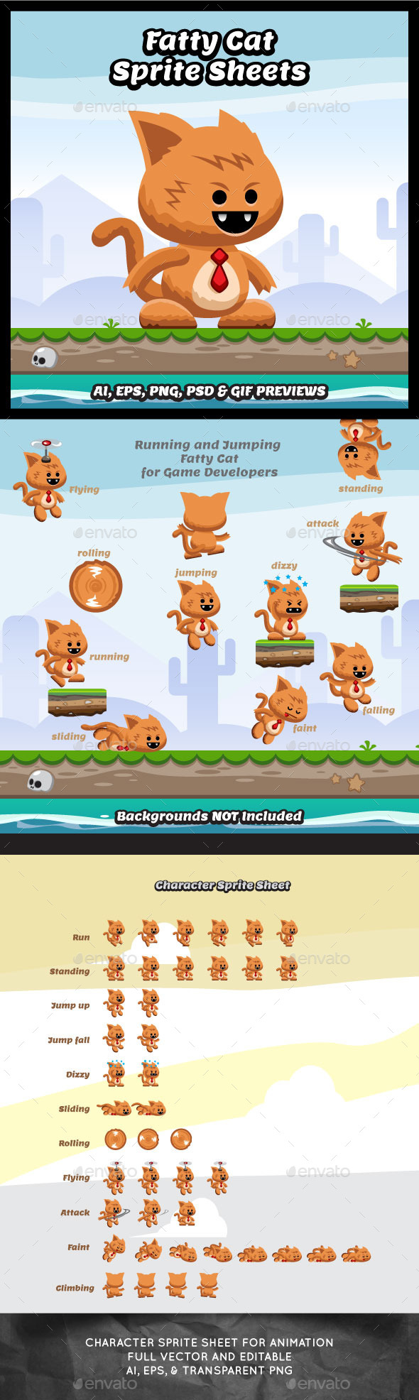 Fatty Cat Game Character Sprite Sheets - Sprites Game Assets