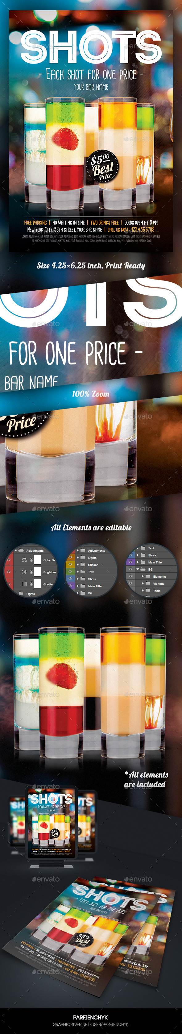 Shots Coctail Flyer Template - Clubs & Parties Events
