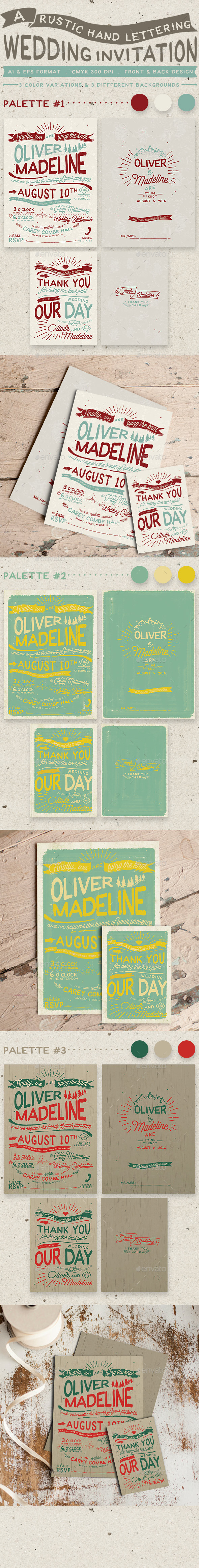 Rustic Hand Lettering Wedding Invitation