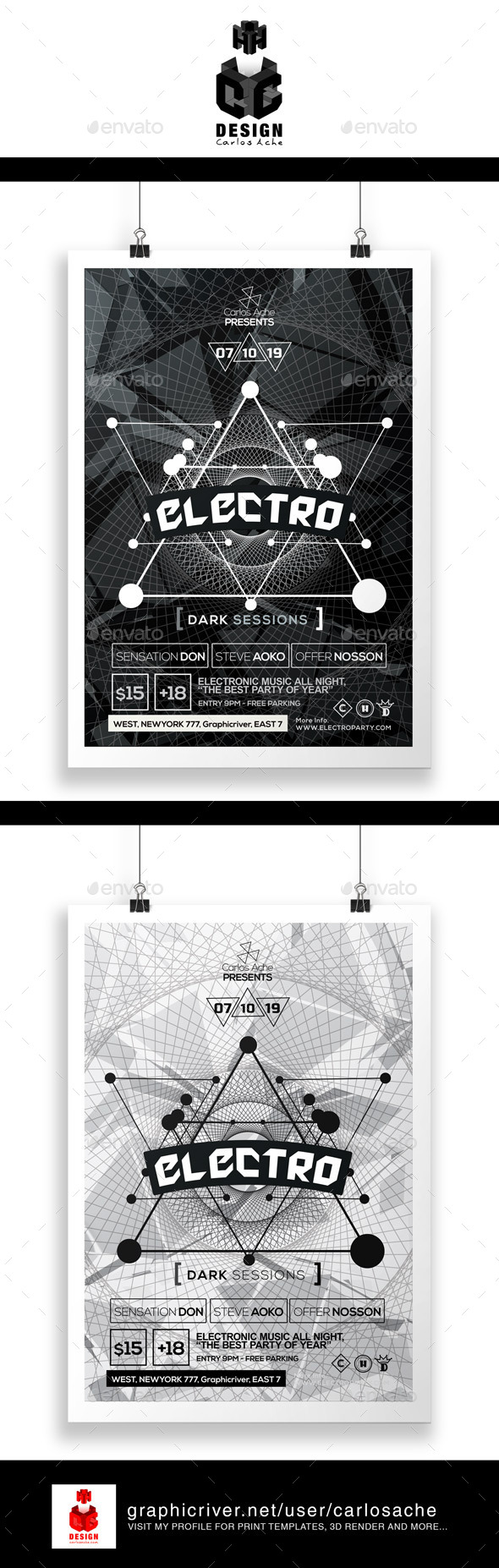Electro Dark Session Flyer & Poster Template - Clubs & Parties Events