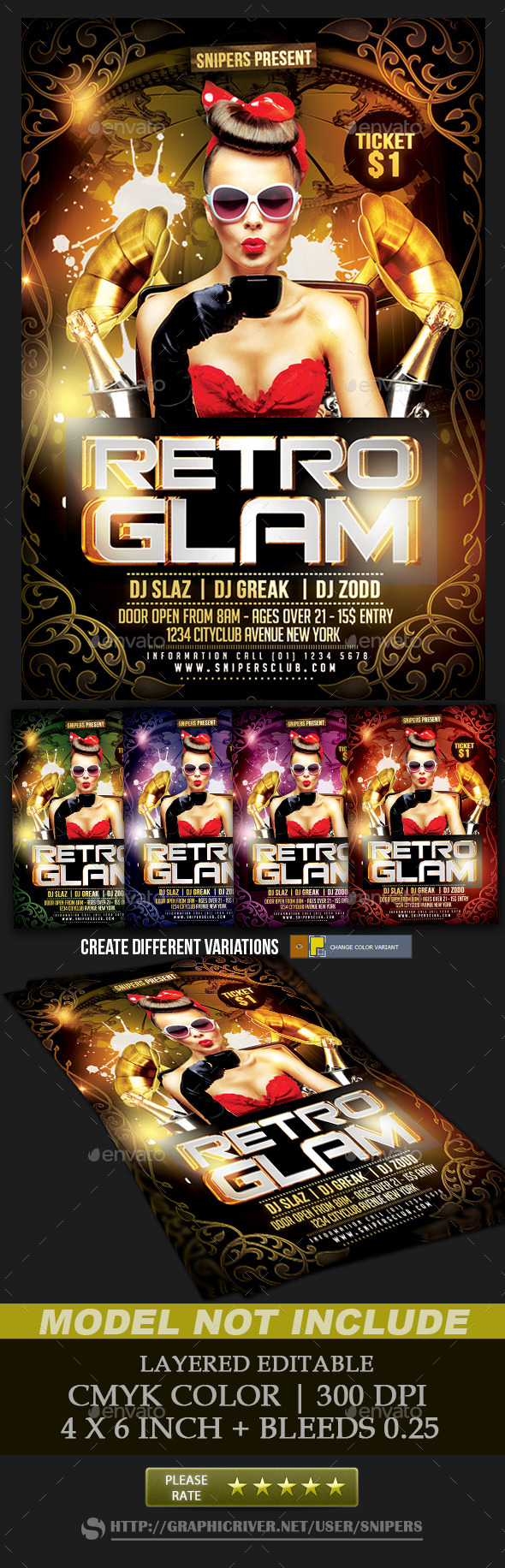 Retro Glam Party Flyer - Events Flyers