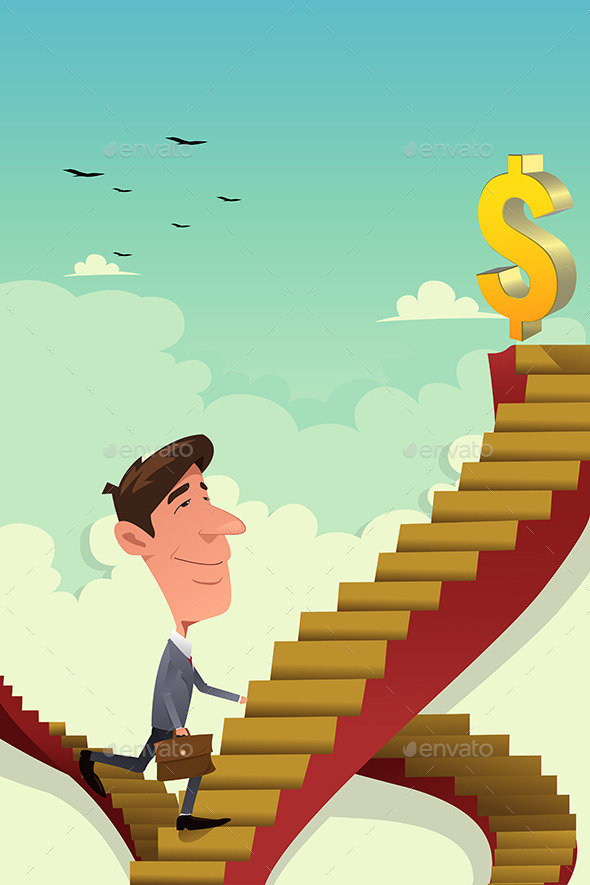 Businessman Going Up on a Career Ladder - Concepts Business