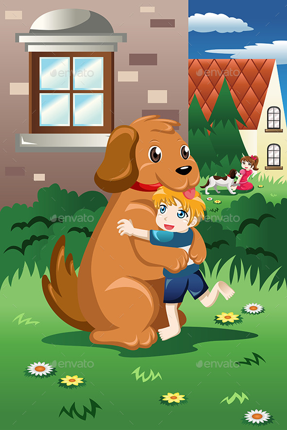 Kids Playing with Their Dogs - People Characters