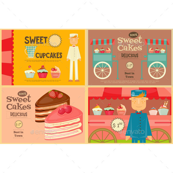Set of Cakes Mini Posters - Food Objects