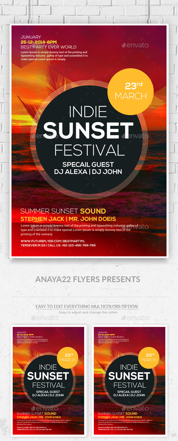 Summer Sunset Flyer Psd Template - Clubs & Parties Events