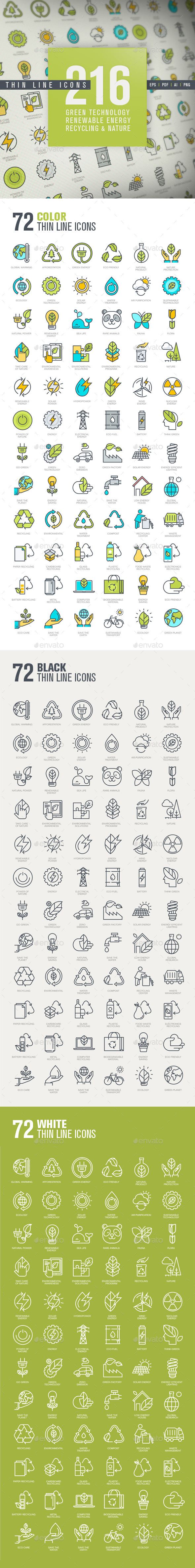 Set of Thin Line Icons for Green Technology - Icons
