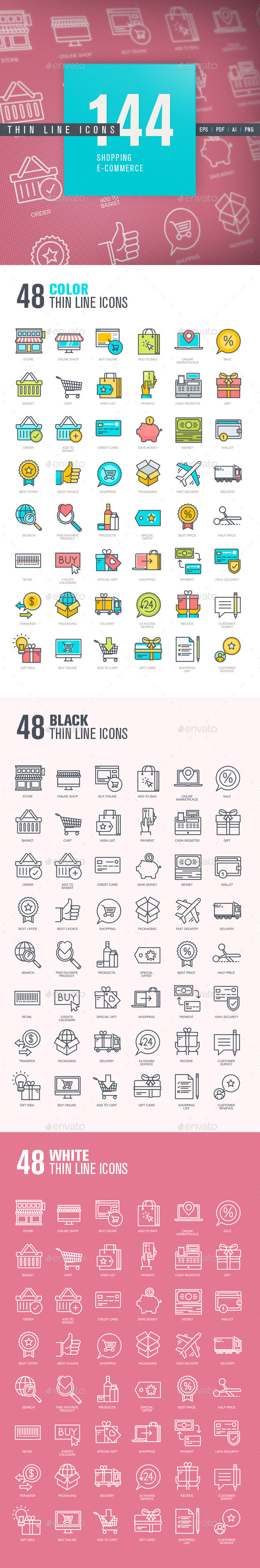 Set of Thin Line Icons for Shopping and E-commerce - Business Icons